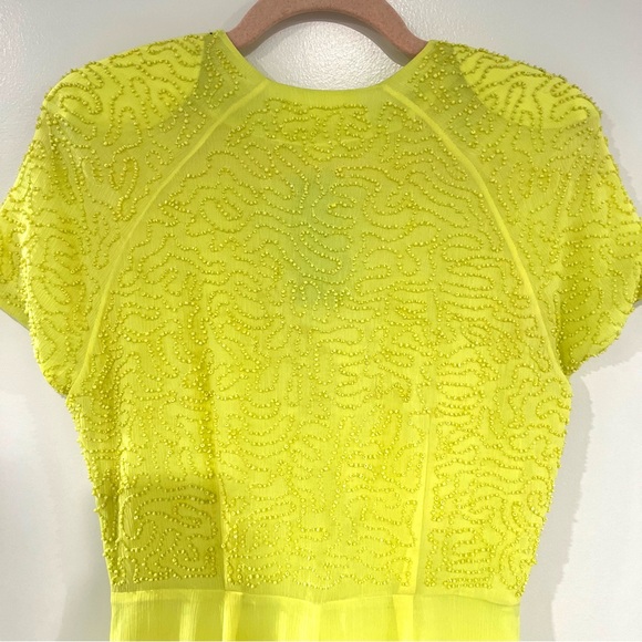 H&M Conscious Collection Beaded Yellow-Green Chiffon Maxi Dress Women’s Sz 8 NWT - Picture 5 of 13